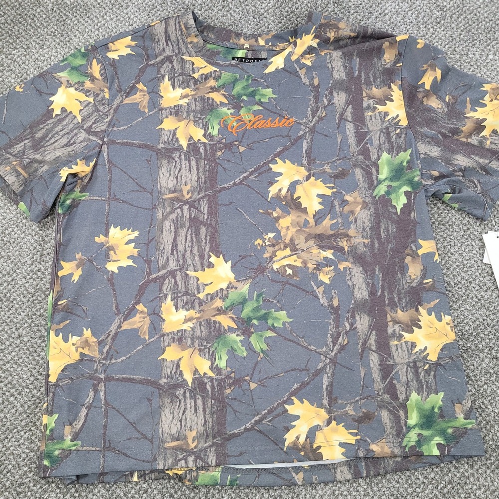 Retrofit Mens 2XL Camo Boxy Tee Grey Yellow Maple Leaf Classic Embroidery NEW